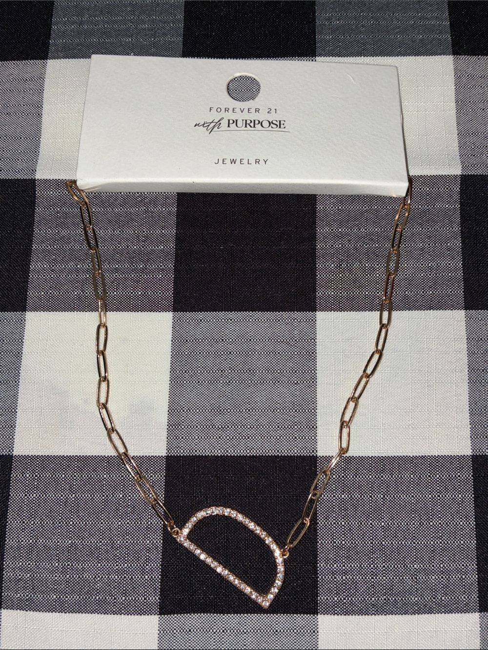 Forever 21 Rose Gold Pave D Pendant Paperclip Chain Necklace
